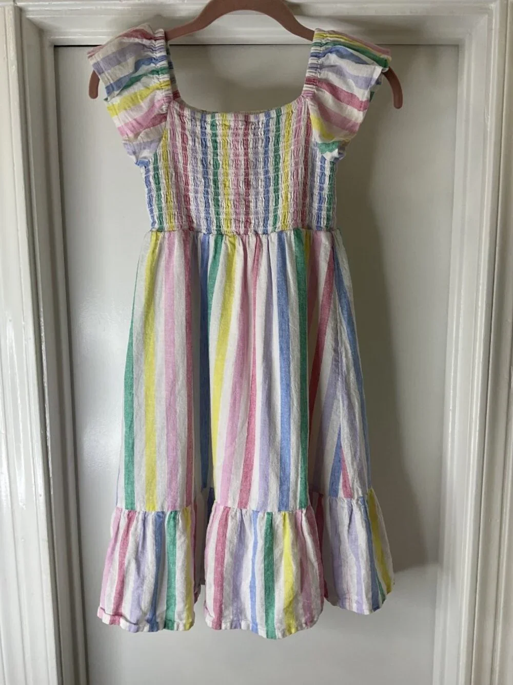 Gap Kids Flutter Rainbow Dress Linen Cotton Square Neck Size L Summer Party